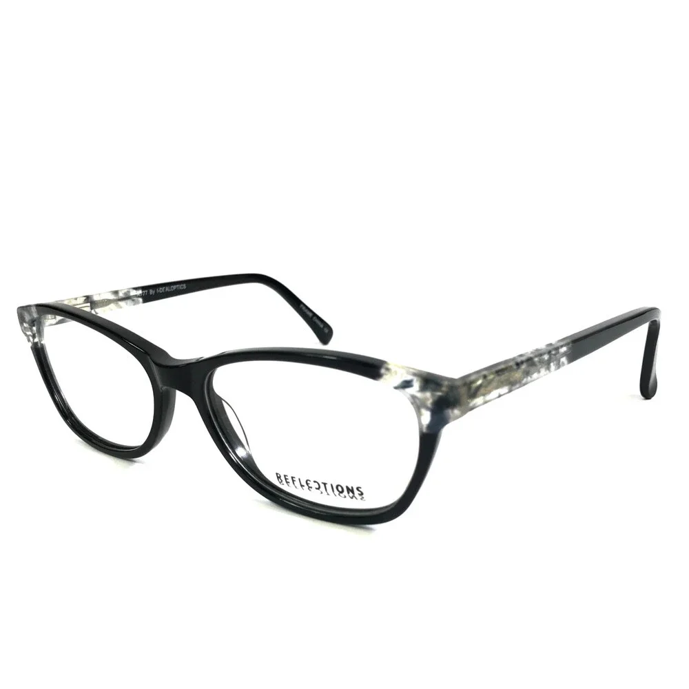 Reflections Eyeglasses Frames R777 Black Marble Cat Eye Full Rim 54-16-140